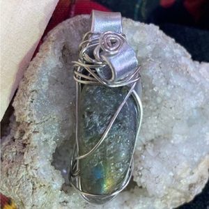Sterling Silver 925 wire wrapped blue flash labradorite boho necklace
